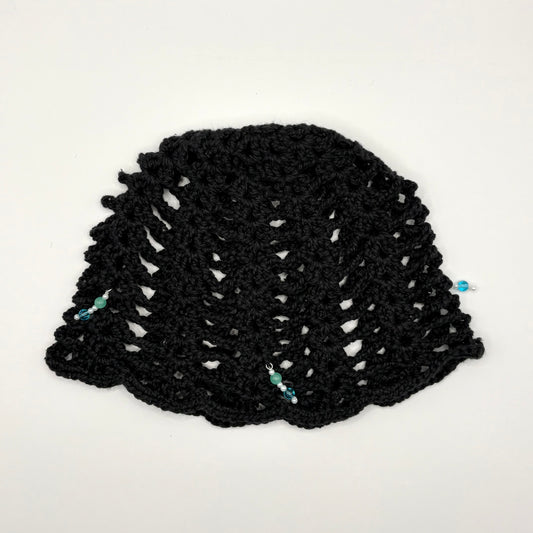 Net Cap in Black with Beads