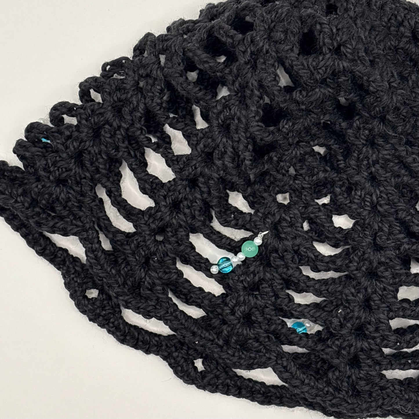 Net Cap in Black with Beads